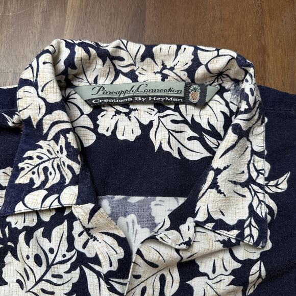 Pineapple Connection Shirt Mens Extra Large Navy Hibiscus Hawaiian Aloha Camp - Picture 2 of 11